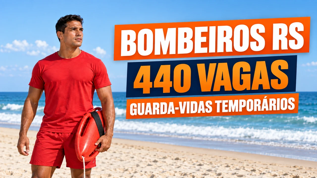 Capa ilustrativa: BOMBEIROS RS. 440 VAGAS. GUARDA-VIDAS TEMPORÁRIOS