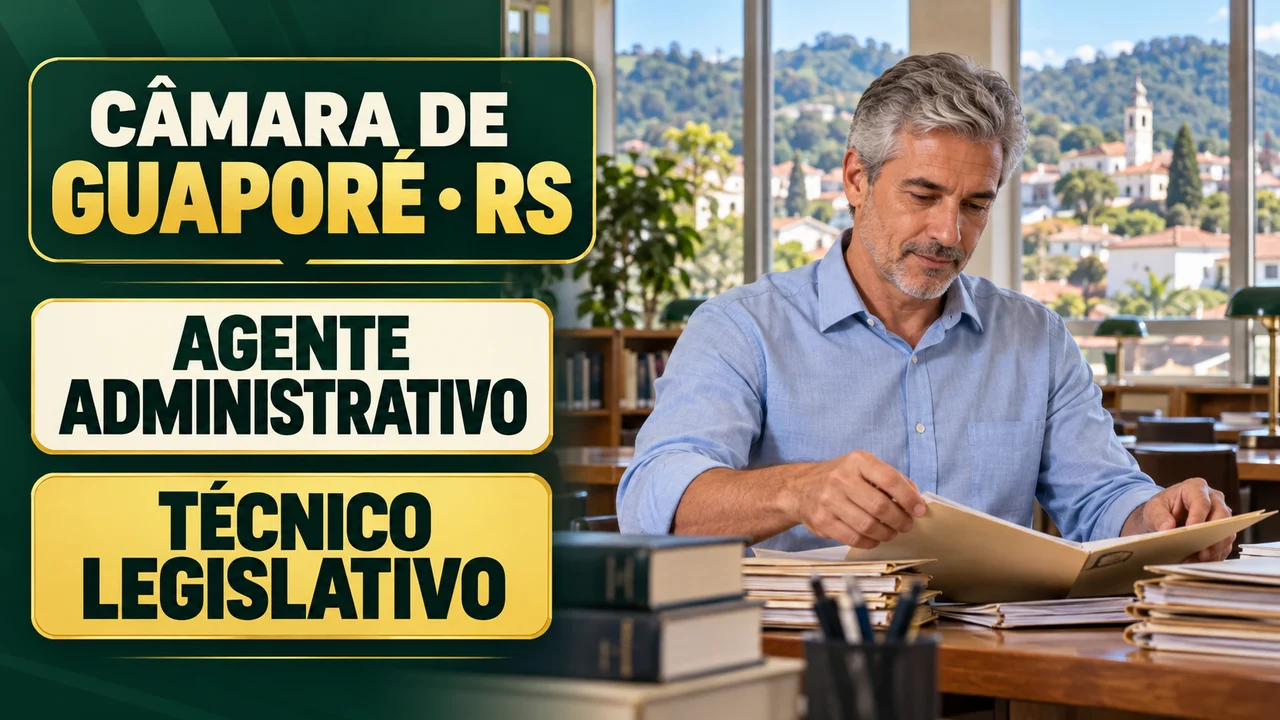 Capa ilustrativa: CÂMARA DE GUAPORÉ • RS. AGENTE ADMINISTRATIVO. TÉCNICO LEGISLATIVO