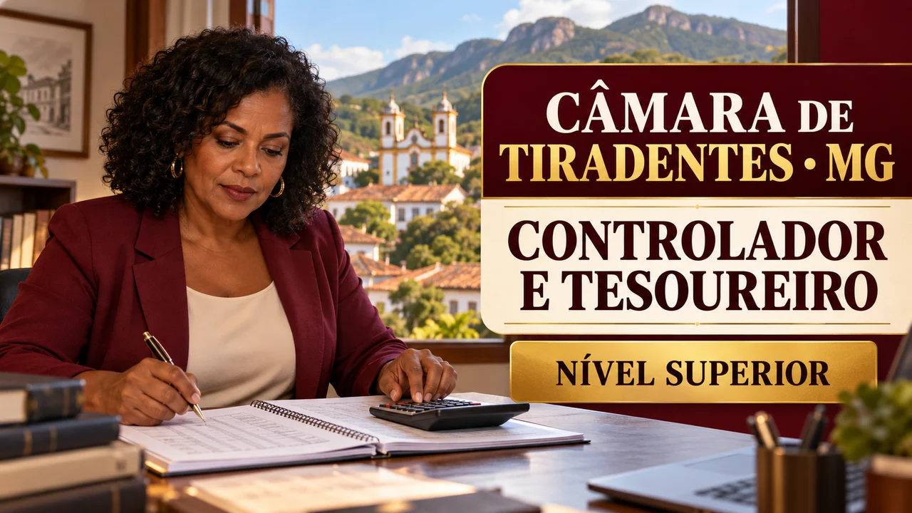 Capa ilustrativa: CÂMARA DE TIRADENTES • MG. CONTROLADOR E TESOUREIRO. NÍVEL SUPERIOR