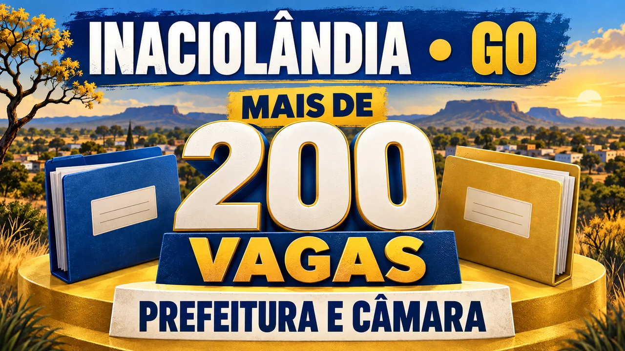 Capa ilustrativa: INACIOLÂNDIA • GO. MAIS DE 200 VAGAS. PREFEITURA E CÂMARA