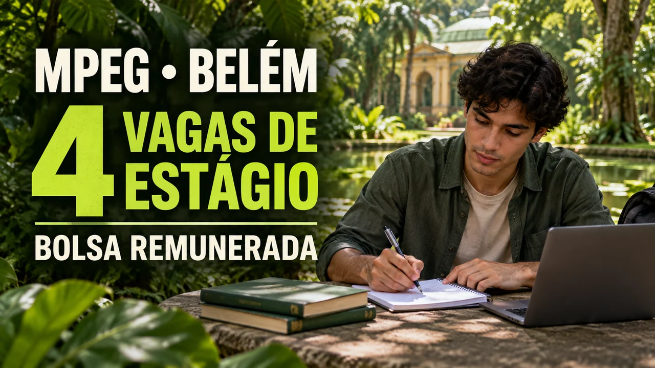 Capa ilustrativa: MPEG • BELÉM. 4 VAGAS DE ESTÁGIO. BOLSA REMUNERADA