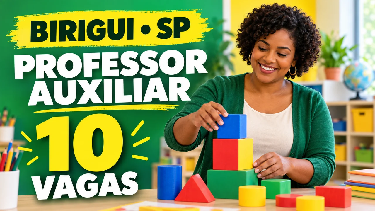 Capa ilustrativa: BIRIGUI • SP. PROFESSOR AUXILIAR. 10 VAGAS