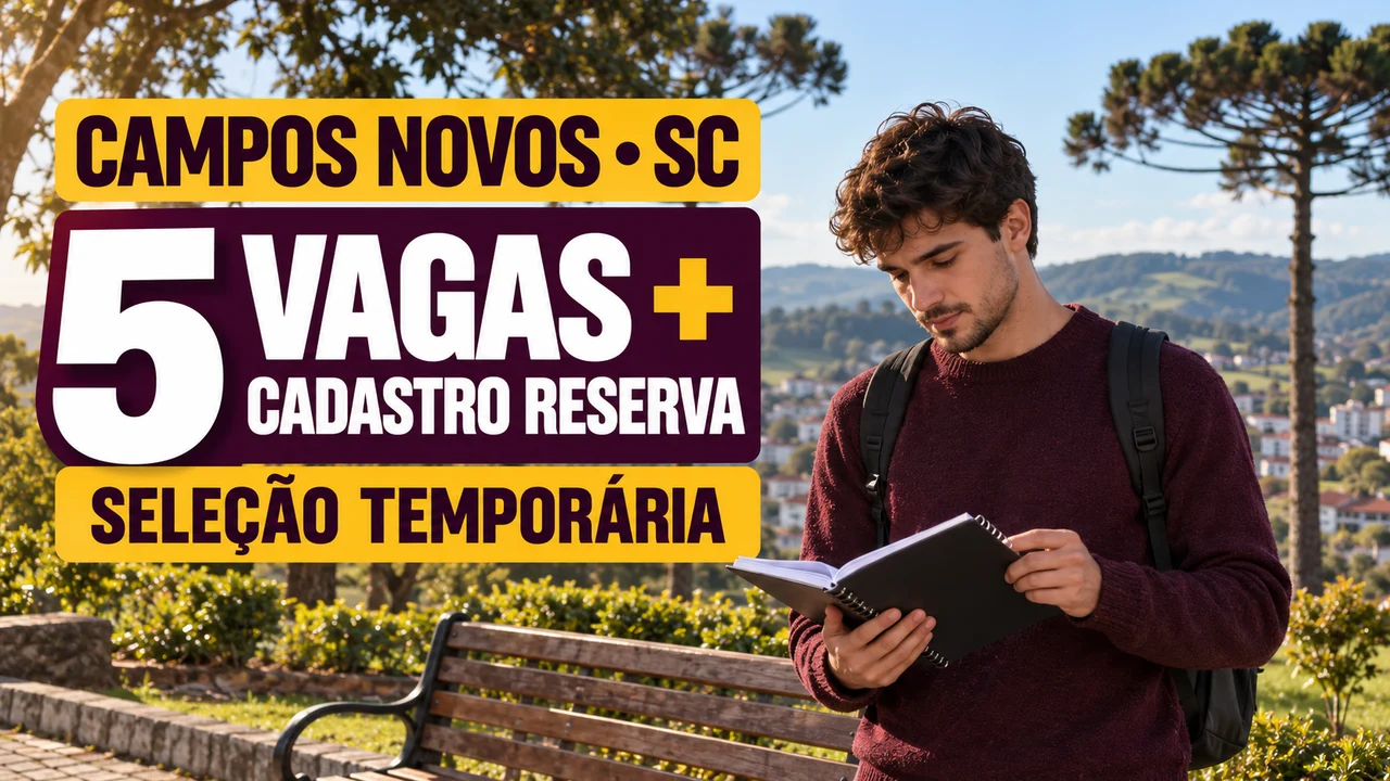 Capa ilustrativa: CAMPOS NOVOS • SC. 5 VAGAS + CADASTRO RESERVA. SELEÇÃO TEMPORÁRIA