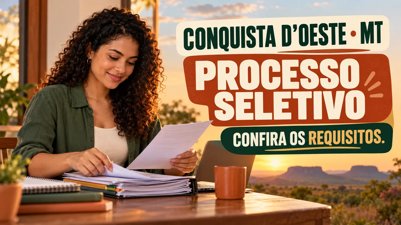 Capa ilustrativa: CONQUISTA D’OESTE • MT. PROCESSO SELETIVO. CONFIRA OS REQUISITOS