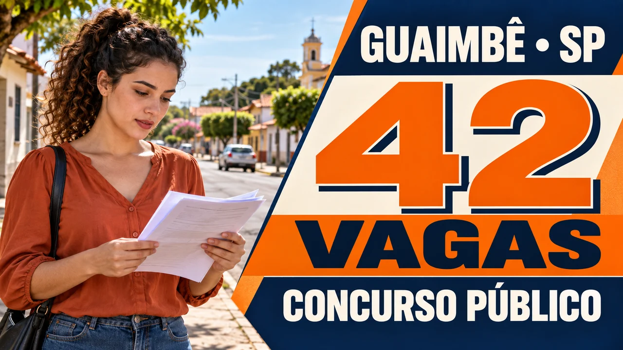 Capa ilustrativa: GUAIMBÊ • SP. 42 VAGAS. CONCURSO PÚBLICO