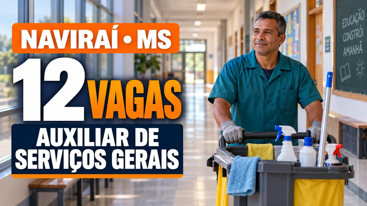 Capa ilustrativa: NAVIRAÍ • MS. 12 VAGAS. AUXILIAR DE SERVIÇOS GERAIS