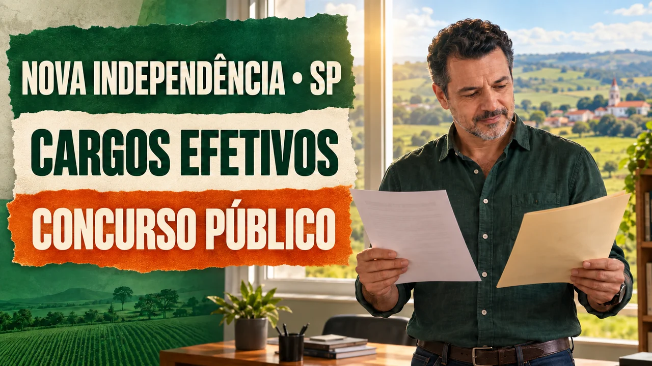 Capa ilustrativa: NOVA INDEPENDÊNCIA • SP. CARGOS EFETIVOS. CONCURSO PÚBLICO