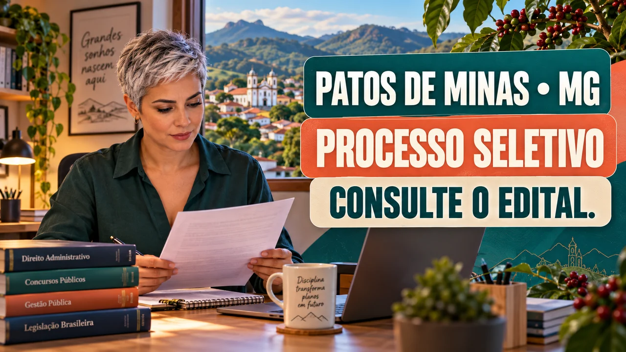 Capa ilustrativa: PATOS DE MINAS • MG. PROCESSO SELETIVO. CONSULTE O EDITAL