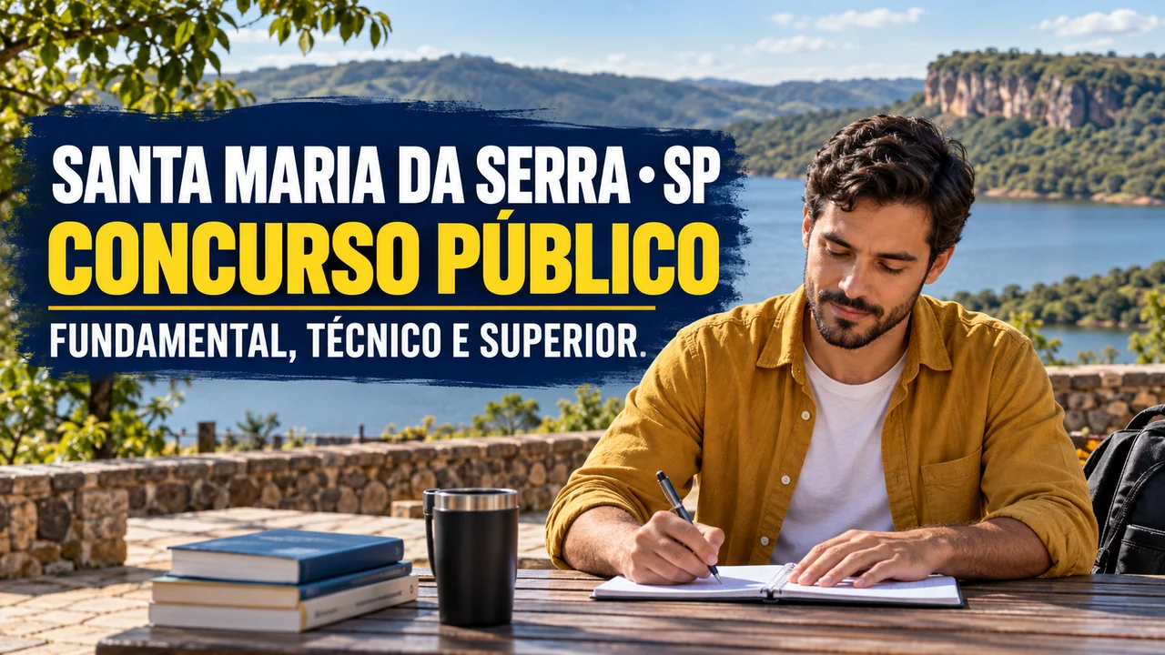 Capa ilustrativa: SANTA MARIA DA SERRA • SP. CONCURSO PÚBLICO. FUNDAMENTAL, TÉCNICO E SUPERIOR