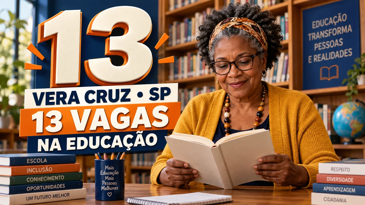 Capa ilustrativa: VERA CRUZ • SP. 13 VAGAS. NA EDUCAÇÃO