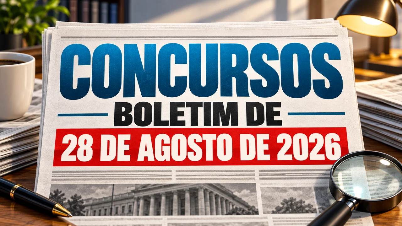 Capa ilustrativa: CONCURSOS. BOLETIM DE. 28 DE AGOSTO DE 2026