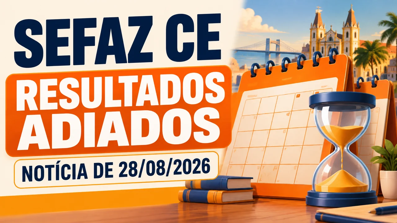Capa ilustrativa: SEFAZ CE. RESULTADOS ADIADOS. NOTÍCIA DE 28/08/2026