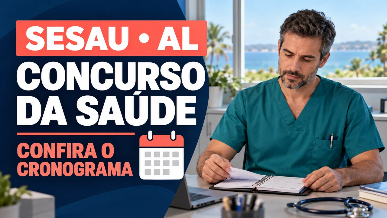 Capa ilustrativa: SESAU • AL. CONCURSO DA SAÚDE. CONFIRA O CRONOGRAMA