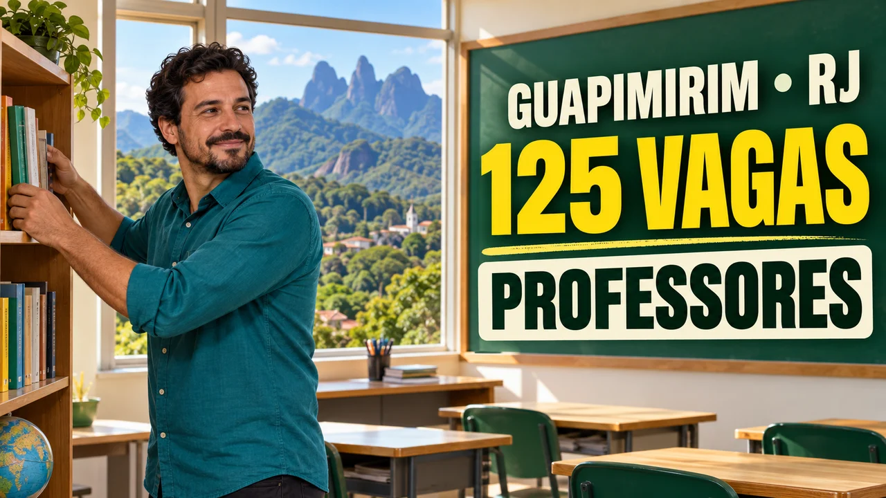 Capa ilustrativa: GUAPIMIRIM • RJ. 125 VAGAS. PROFESSORES