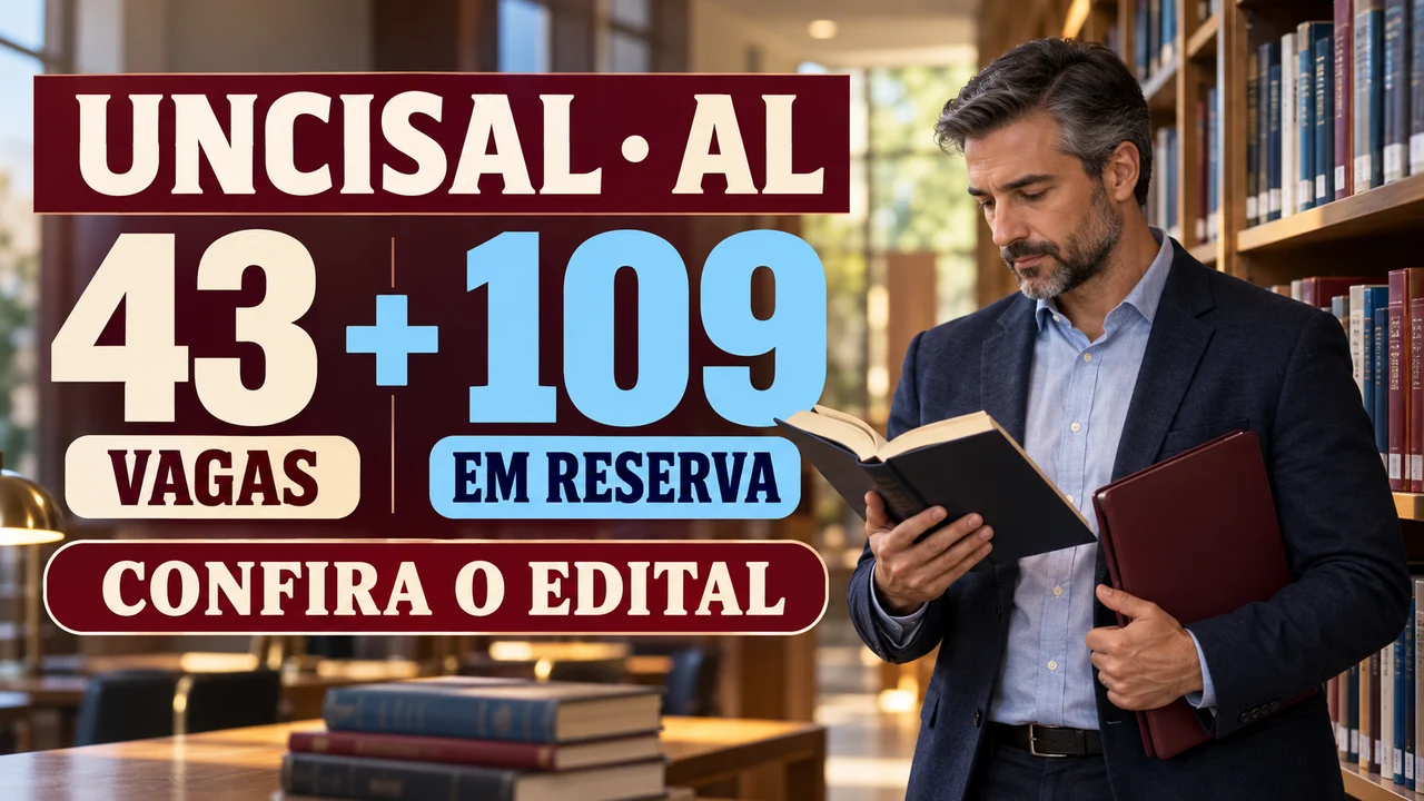 Capa ilustrativa: UNCISAL • AL. 43 VAGAS + 109 EM RESERVA. CONFIRA O EDITAL
